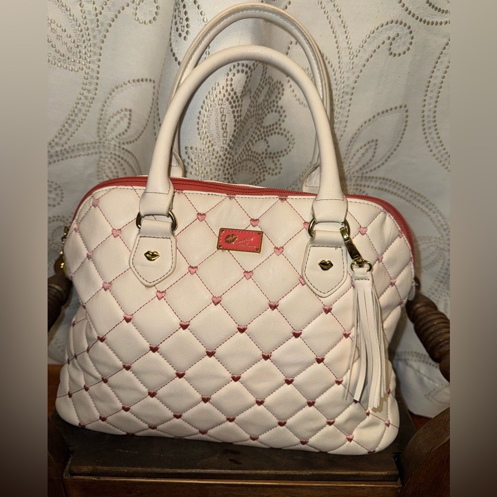 Betsey Johnson Off-White Pink Heart Handbag